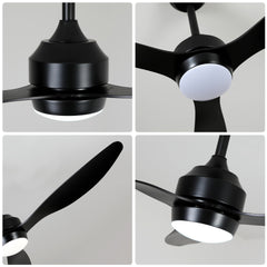 52" Ceiling Fan with Lights Quiet DC Motor 3 ABS Blade Ceiling Fans 6 Speed Levels,Reversible Ceiling Fan, for Patio Living Room, Bedroom, Office,Indoor.(Matte Black )