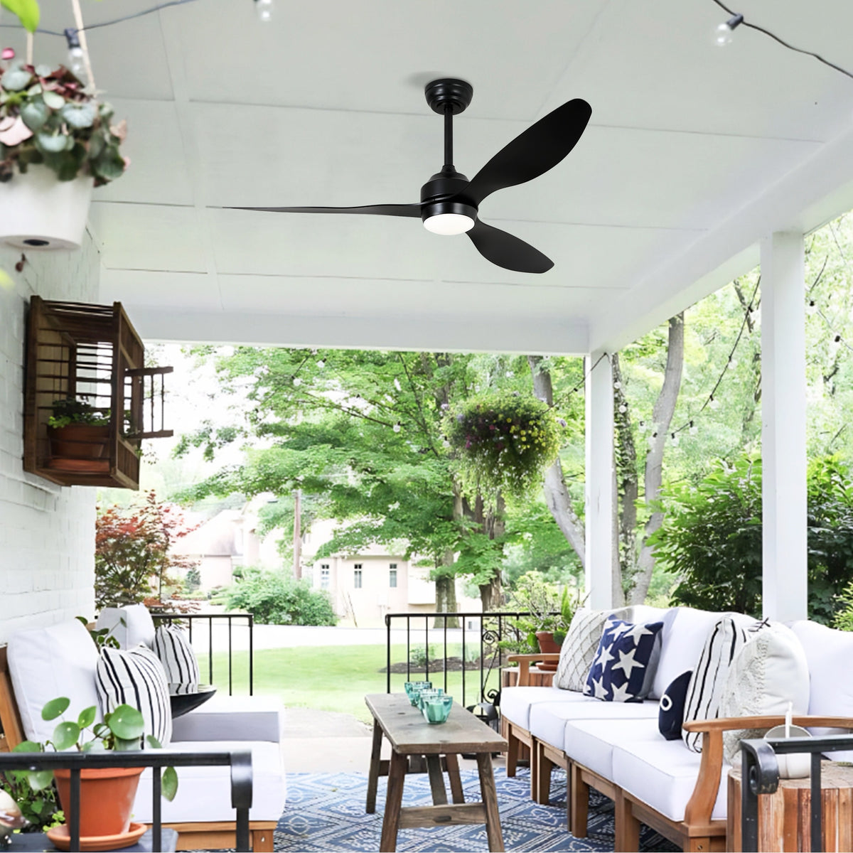 52" Ceiling Fan with Lights Quiet DC Motor 3 ABS Blade Ceiling Fans 6 Speed Levels,Reversible Ceiling Fan, for Patio Living Room, Bedroom, Office,Indoor.(Matte Black )