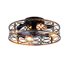 20" Low Profile Caged Ceiling Fans with Lights and Remote, Farmhouse Flush Mount Ceiling Fan with 6 Speeds Reversible Motor, for Kitchen, Bedroom--NOT Included Bulbs