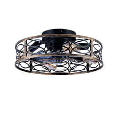 20" Low Profile Caged Ceiling Fans with Lights and Remote, Farmhouse Flush Mount Ceiling Fan with 6 Speeds Reversible Motor, for Kitchen, Bedroom--NOT Included Bulbs
