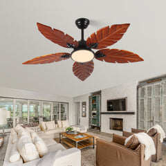 52 Inch Tropical Ceiling Fan with Light, Palm Leaf Indoor/Outdoor Ceiling Fan for Patio and Living Room, Reversible Fan, Black Bronze.