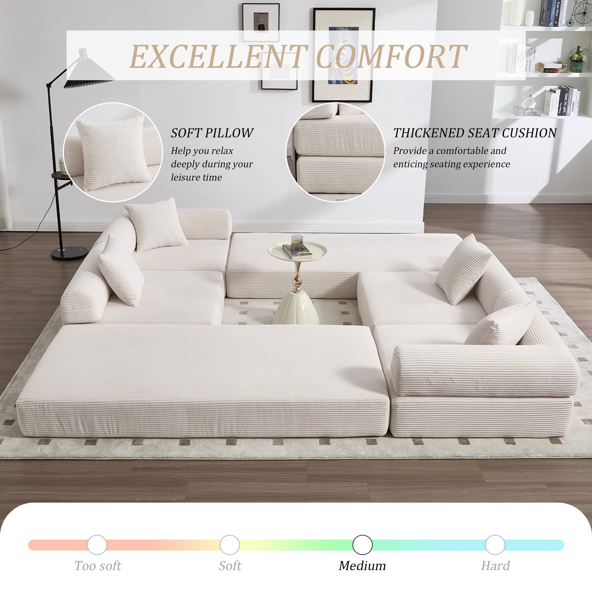 UNITED WE WIN convertible folding sofa bed, with fixed frame and pillow back handrail, cloud corduroy folding mattress sofa, folding memory foam bed in living room/dormitory/guest room/home office/apt