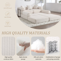 UNITED WE WIN convertible folding sofa bed, with fixed frame and pillow back handrail, cloud corduroy folding mattress sofa, folding memory foam bed in living room/dormitory/guest room/home office/apt