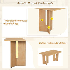 TREXM Farmhouse Wood Dining Table, 60" Rectangular Dining Table with Cutout Table Legs for Dining Room, Kitchen and Living Room (Natural Wood Wash)