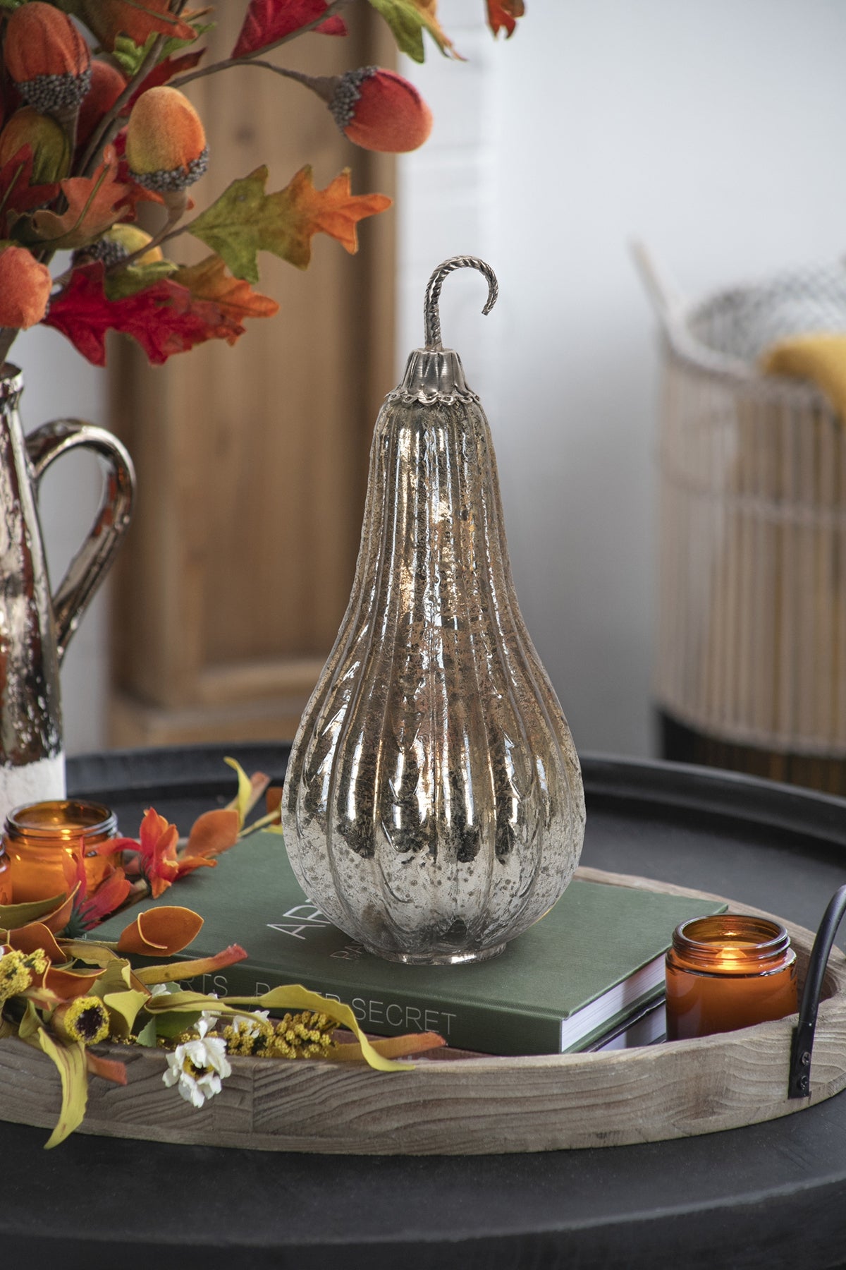 6.5x6.5x15" Foil Glass Lustre Mercury Gourd, Ornament Decor for Holiday Harvest Festival Fall Festival & Thanksgiving