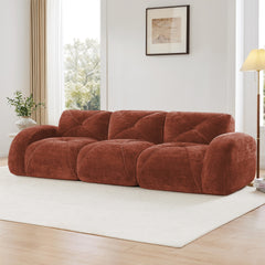 110''Boneless Sofa With Tufted,Soft Velvet  Fabric,Modular Sectional Sofa Couches,32D High Density Sponge,Anti-Slip Design,Ergonomic Design Bottom,No Assembly Required,For Study,Home Theater,Red Brown