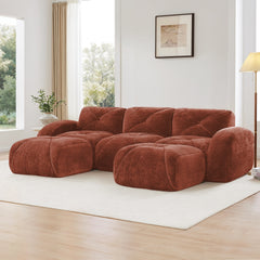 U-shaped Boneless Sofa,Tufted Design,32D High Density Sponge,Bottom Anti-Slip Design,No Assembly Required Bottom,Free Combination,Movable Ottomans For Study And Home Theater, Red Brown