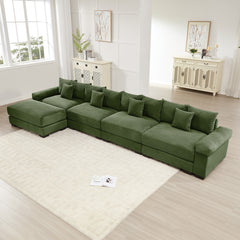 170"Oversized Cloud Modular L-Shape Sectional Couch,Soft Corduroy Fabric, With An Ottoman,Deep Seat Wide Armrests,Ergonomic Design,12 Throw Pillows, Easy Assembly,For Living Rooms Studies,Green