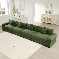 170" Oversized Cloud Modular Sectional Couch, Premium Corduroy 3-Seater Extra-Thick Armrests, Good Resilience Cushion,12 Throw Pillows, Ergonomic Design, Easy Assembly,For Living Rooms,Green