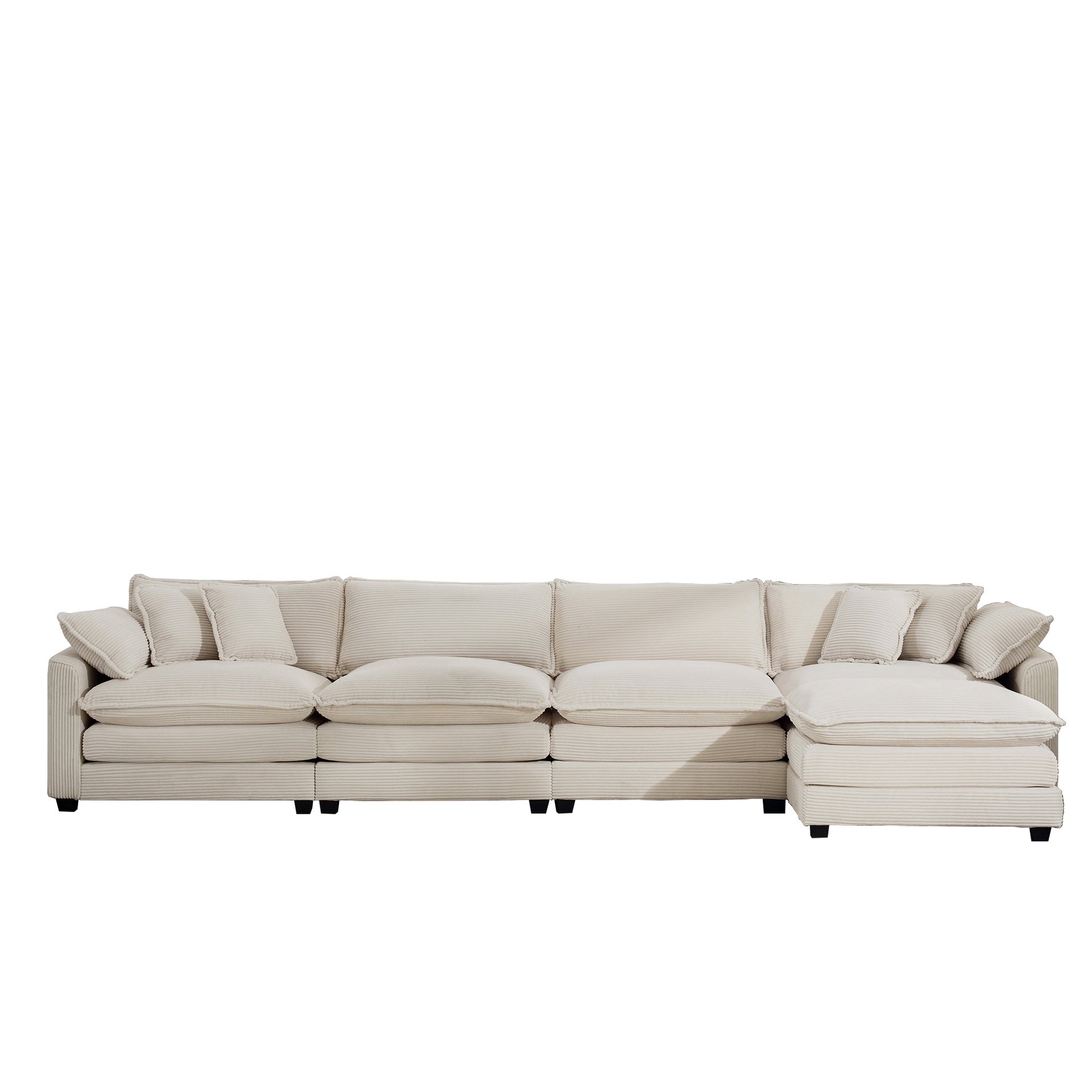 Modern Upholstered L Shape Modular Sectional Sofa, 4 Seater Sofa with with 1 Ottoman, Comfortable Corduroy Fabric Couch Sofa,  Light Beige Corduroy Fabirc