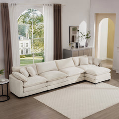 Modern Upholstered L Shape Modular Sectional Sofa, 4 Seater Sofa with with 1 Ottoman, Comfortable Corduroy Fabric Couch Sofa,  Light Beige Corduroy Fabirc