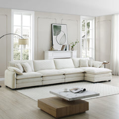 Corduroy Sofa Modern Upholstered 4 Seater with with 1 Footstool Corduroy Fabric Sofa , Office Living Room Apartment Comfort Sofa, Easy to Assemble with 2 Arm Pillows and 4 Throw Pillows