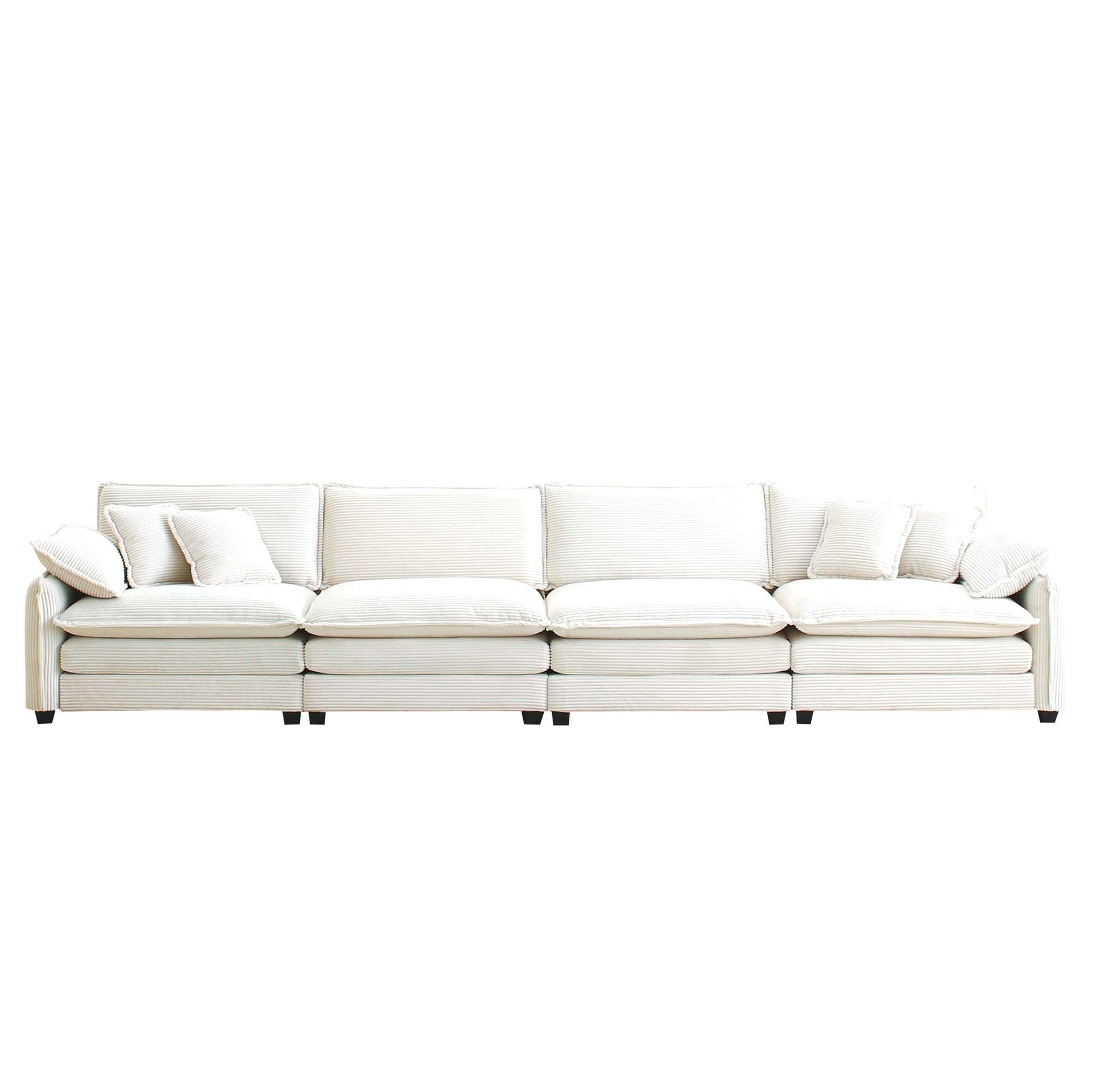 Corduroy Sofa , Modern Upholstered 4 Seater Corduroy Fabric Sofa , Office Living Room Apartment Comfortable Sofa, Easy to Assemble with 2 Arm Pillows and 4 Throw Pillows