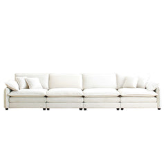 Corduroy Sofa , Modern Upholstered 4 Seater Corduroy Fabric Sofa , Office Living Room Apartment Comfortable Sofa, Easy to Assemble with 2 Arm Pillows and 4 Throw Pillows