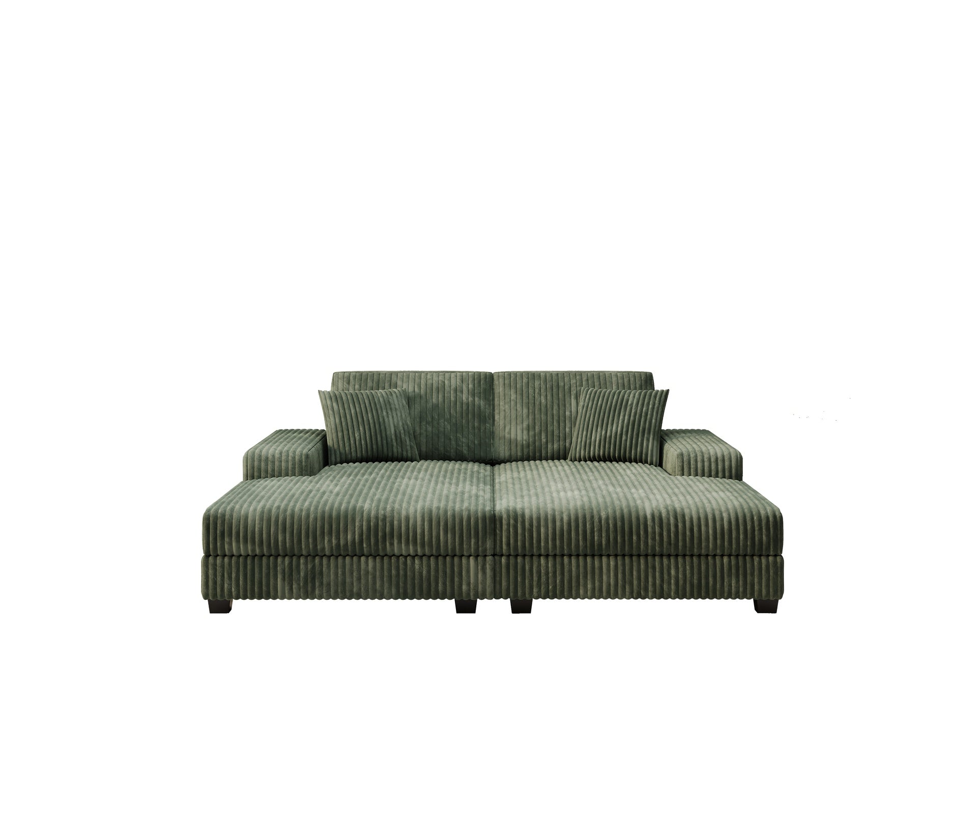 Convertible combination sofa, corduroy fabric, fluffy modern sleeper sofa chair, oversized combination living room double lounge chair, Green