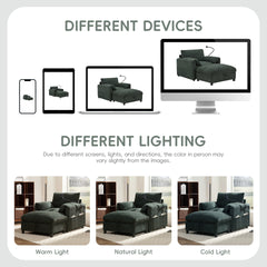 37" Single Sofa with Storage Ottoman, Adjustable Phone Holder, Dual-Port Charger, Storage Pockets, Elephant Ear Armrest, Comfy Chenille Armchair, Modern Cloud Chaise Lounge for Living Room&Apartment