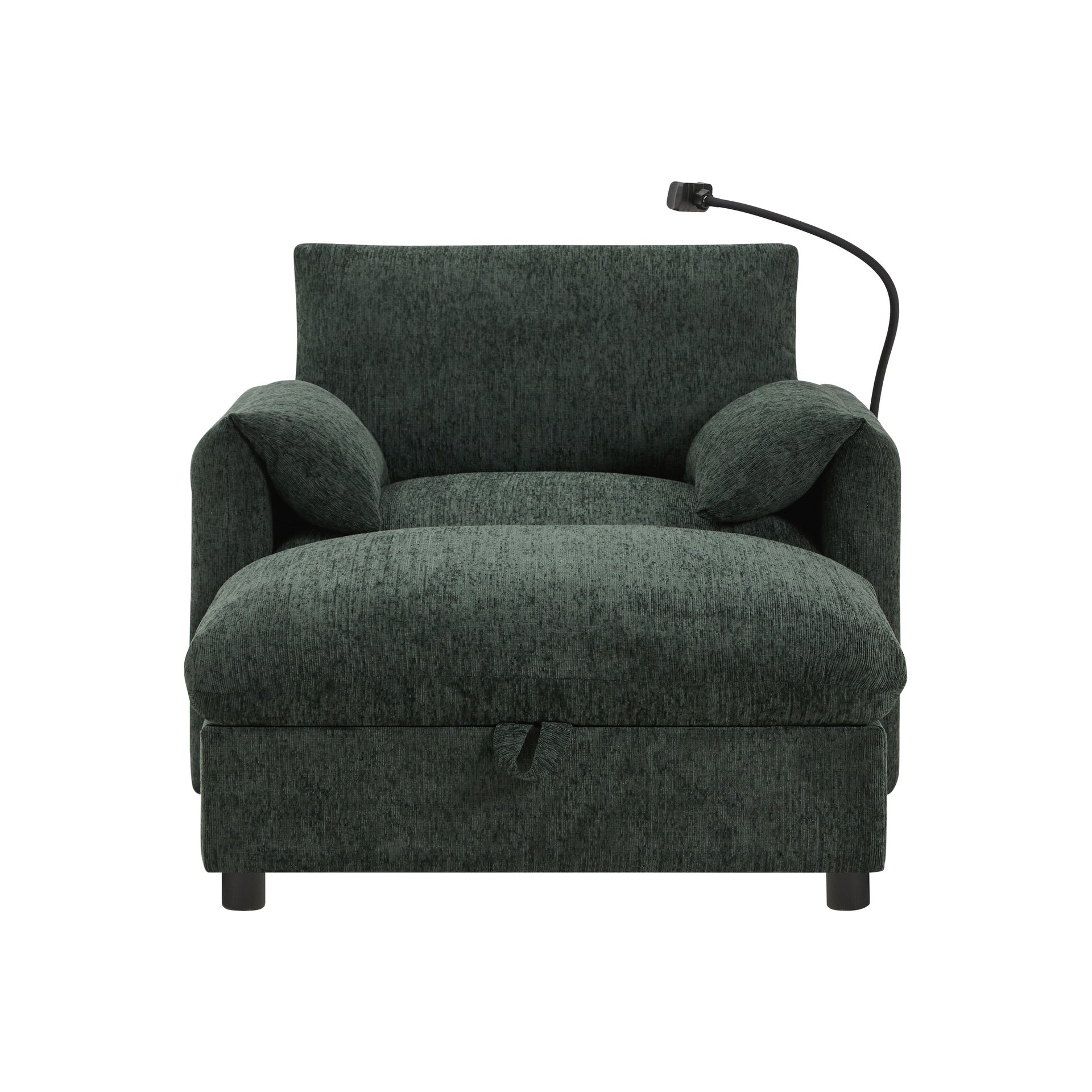 37" Single Sofa with Storage Ottoman, Adjustable Phone Holder, Dual-Port Charger, Storage Pockets, Elephant Ear Armrest, Comfy Chenille Armchair, Modern Cloud Chaise Lounge for Living Room&Apartment