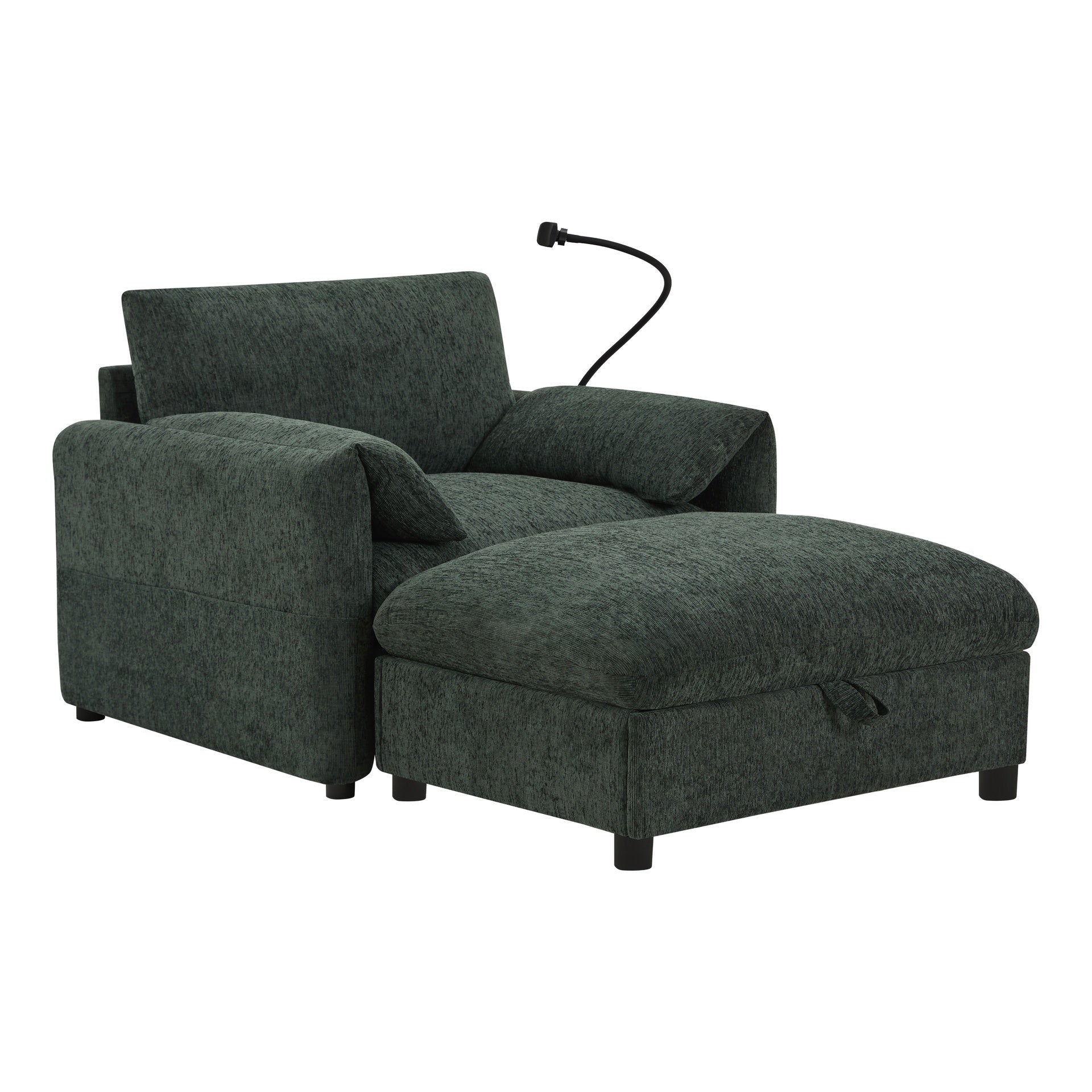 37" Single Sofa with Storage Ottoman, Adjustable Phone Holder, Dual-Port Charger, Storage Pockets, Elephant Ear Armrest, Comfy Chenille Armchair, Modern Cloud Chaise Lounge for Living Room&Apartment