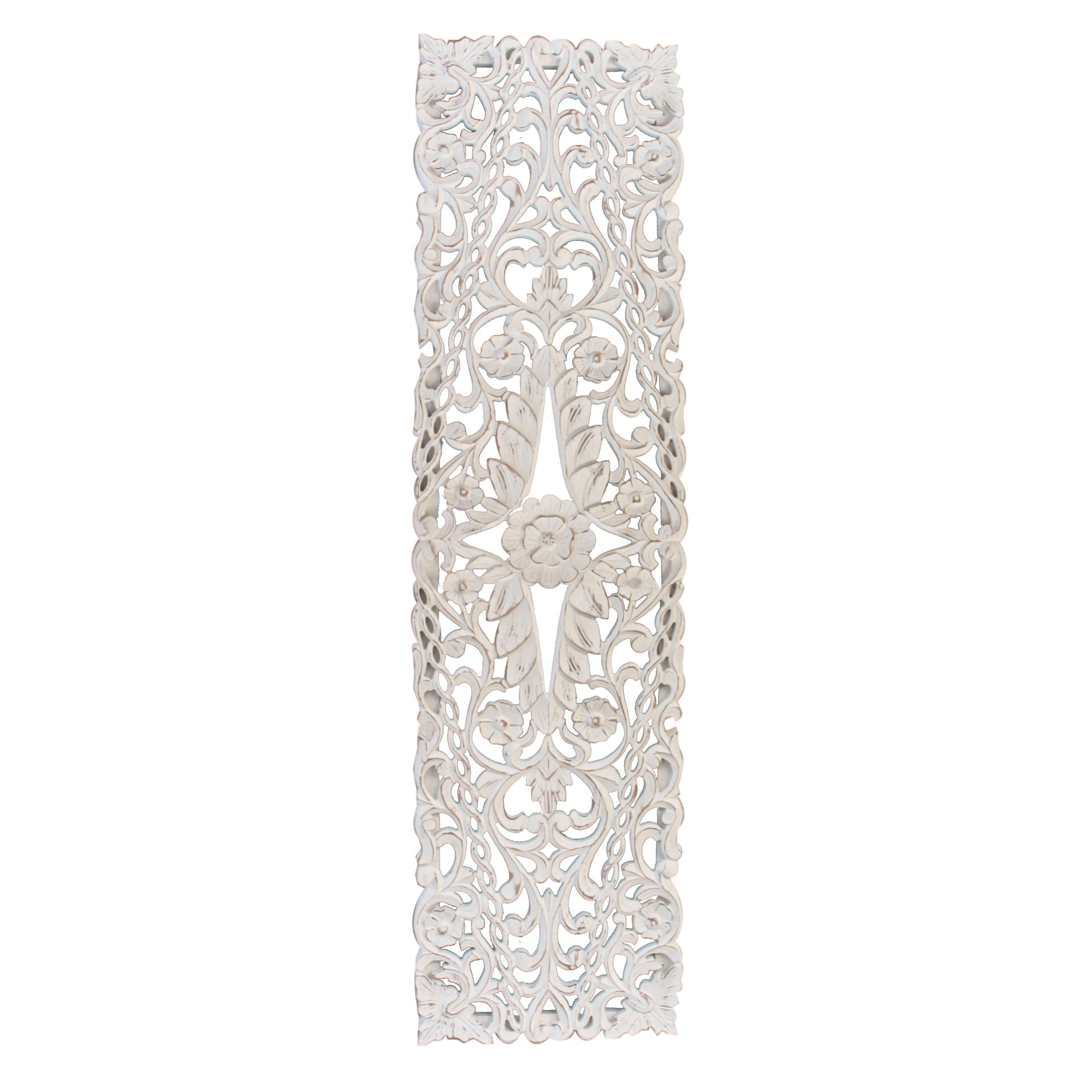 59.8x15.7x1.4" Distressed Floral Vine Panel, Decorative Wall Sculpture