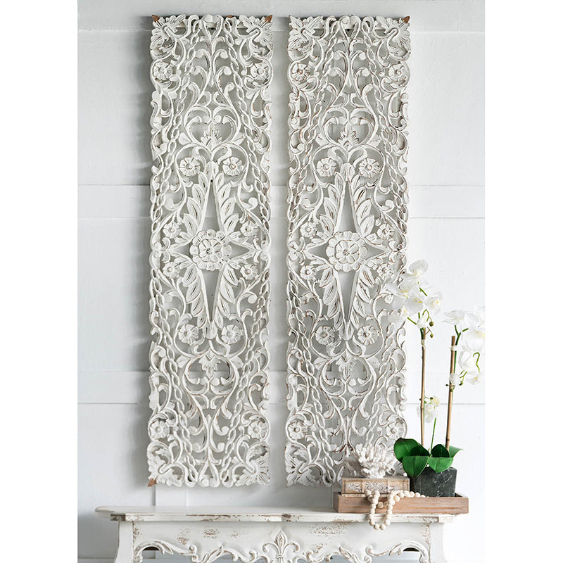 59.8x15.7x1.4" Distressed Floral Vine Panel, Decorative Wall Sculpture