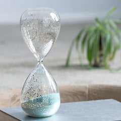 Set of 2, 10" Peleus 60-Minute Silvered Hourglass, Jade Sand