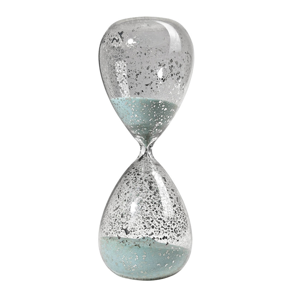 Set of 2, 10" Peleus 60-Minute Silvered Hourglass, Jade Sand