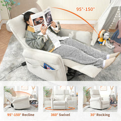360° Swivel Rocker Recliner Chair,Swivel Nursery Rocking Chair w/Pull Ring,Glider Chair,Modern Rocking Swivel Recliner Chair for Bedroom,Living Room Chair Home Theater Seating(Fabric Gray+360°Swivel )