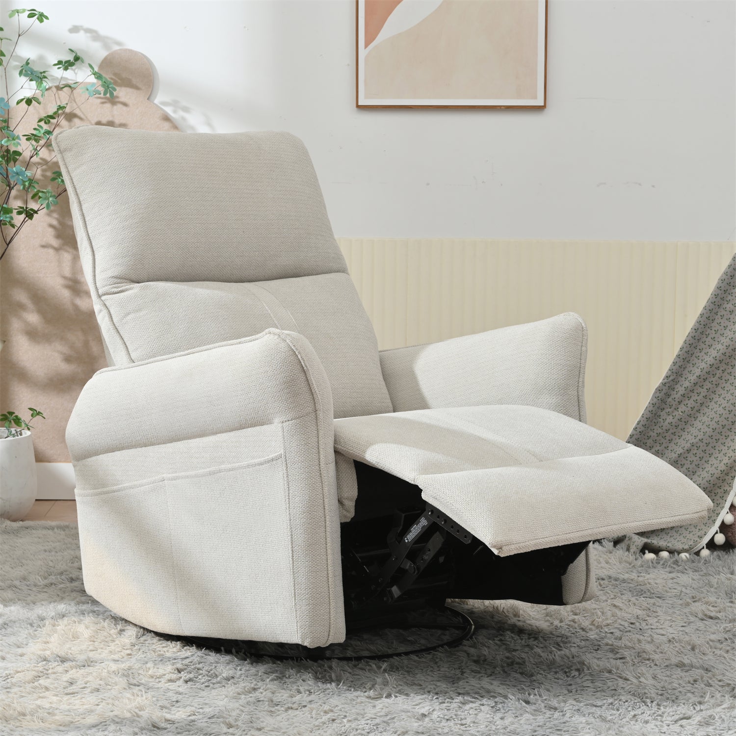 360° Swivel Rocker Recliner Chair,Swivel Nursery Rocking Chair w/Pull Ring,Glider Chair,Modern Rocking Swivel Recliner Chair for Bedroom,Living Room Chair Home Theater Seating(Fabric Gray+360°Swivel )