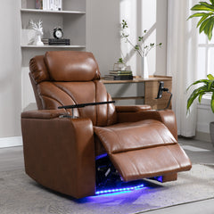 Power Motion Recliner Electric Power Recliner with USB Charging Port, Hidden Arm Storage, Convenient Cup Holder and Bluetooth Speaker,  Light  Brown