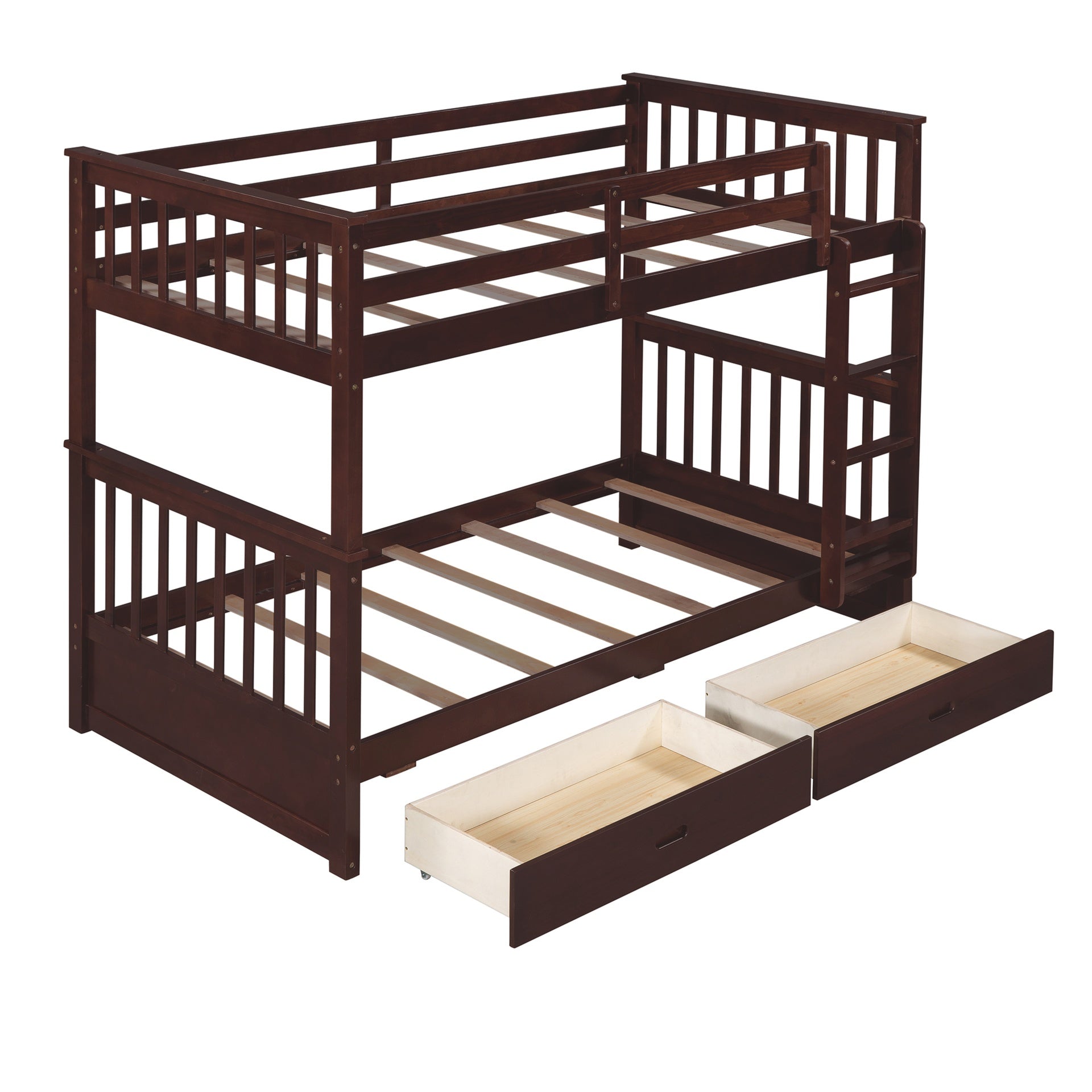 Twin-Over-Twin Bunk Bed with Ladders and Two Storage Drawers (Espresso)
