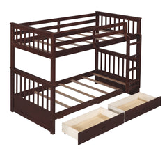 Twin-Over-Twin Bunk Bed with Ladders and Two Storage Drawers (Espresso)