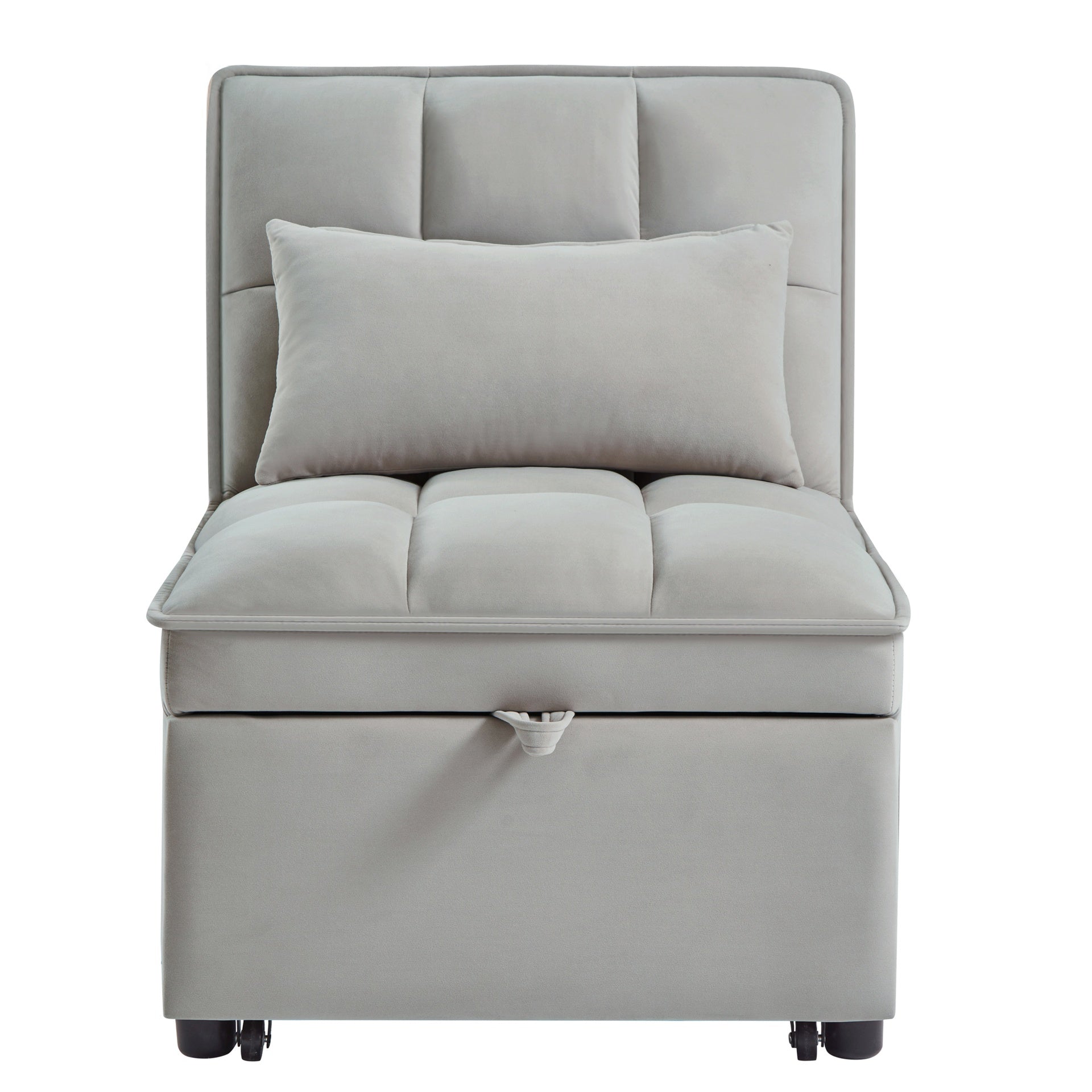4 in1 Multi-Function Single Sofa Bed with Storage Pockets,Tufted Single Pull-out Sofa Bed with Adjustable Backrest and Pillows ,Convertible  Chaise Lounge,Gray