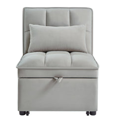4 in1 Multi-Function Single Sofa Bed with Storage Pockets,Tufted Single Pull-out Sofa Bed with Adjustable Backrest and Pillows ,Convertible  Chaise Lounge,Gray