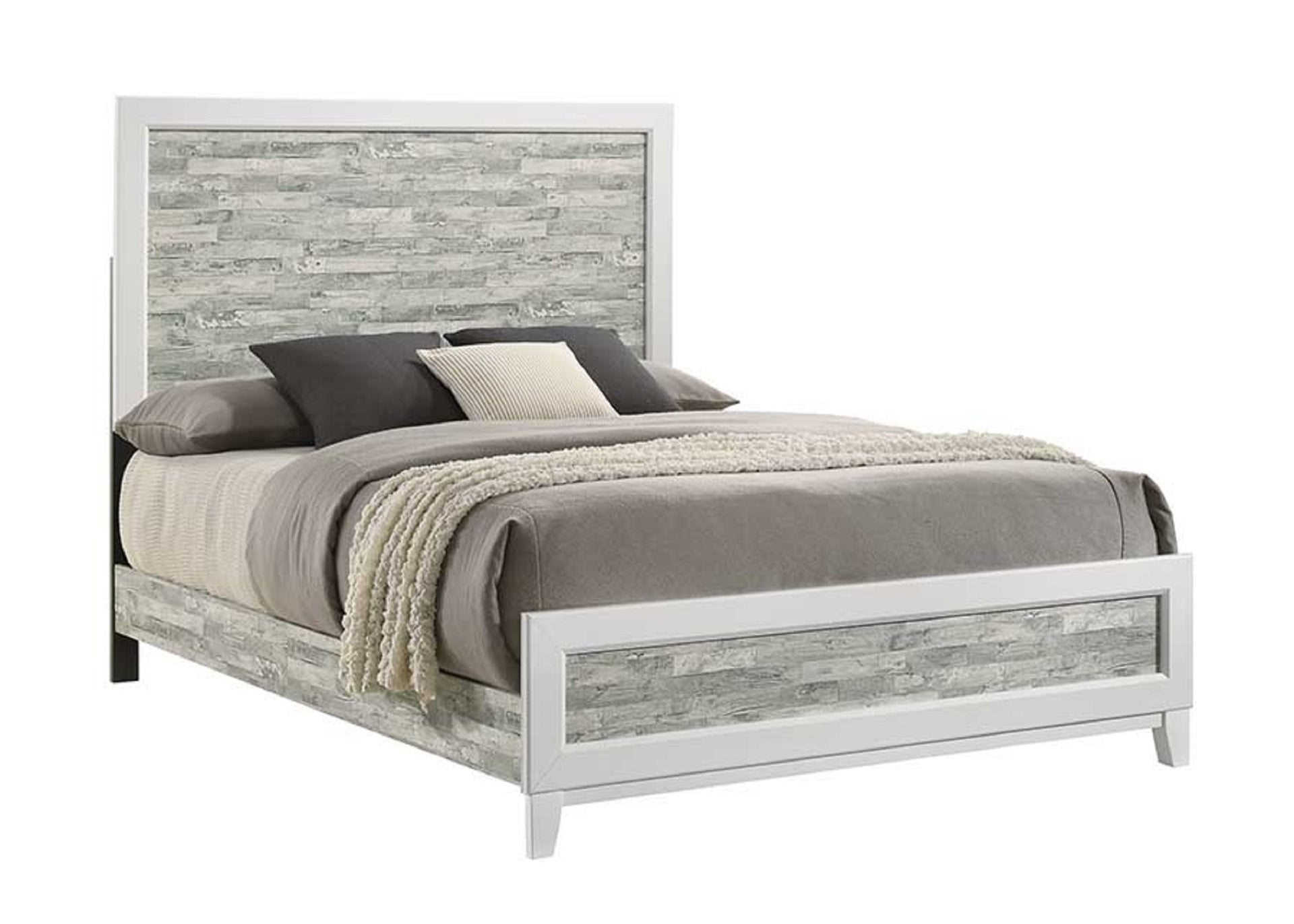 Modern/Contemporary Style Queen Panel Bed 1pc Gray & White Finish Wooden Bedroom Furniture Headboard Footboard