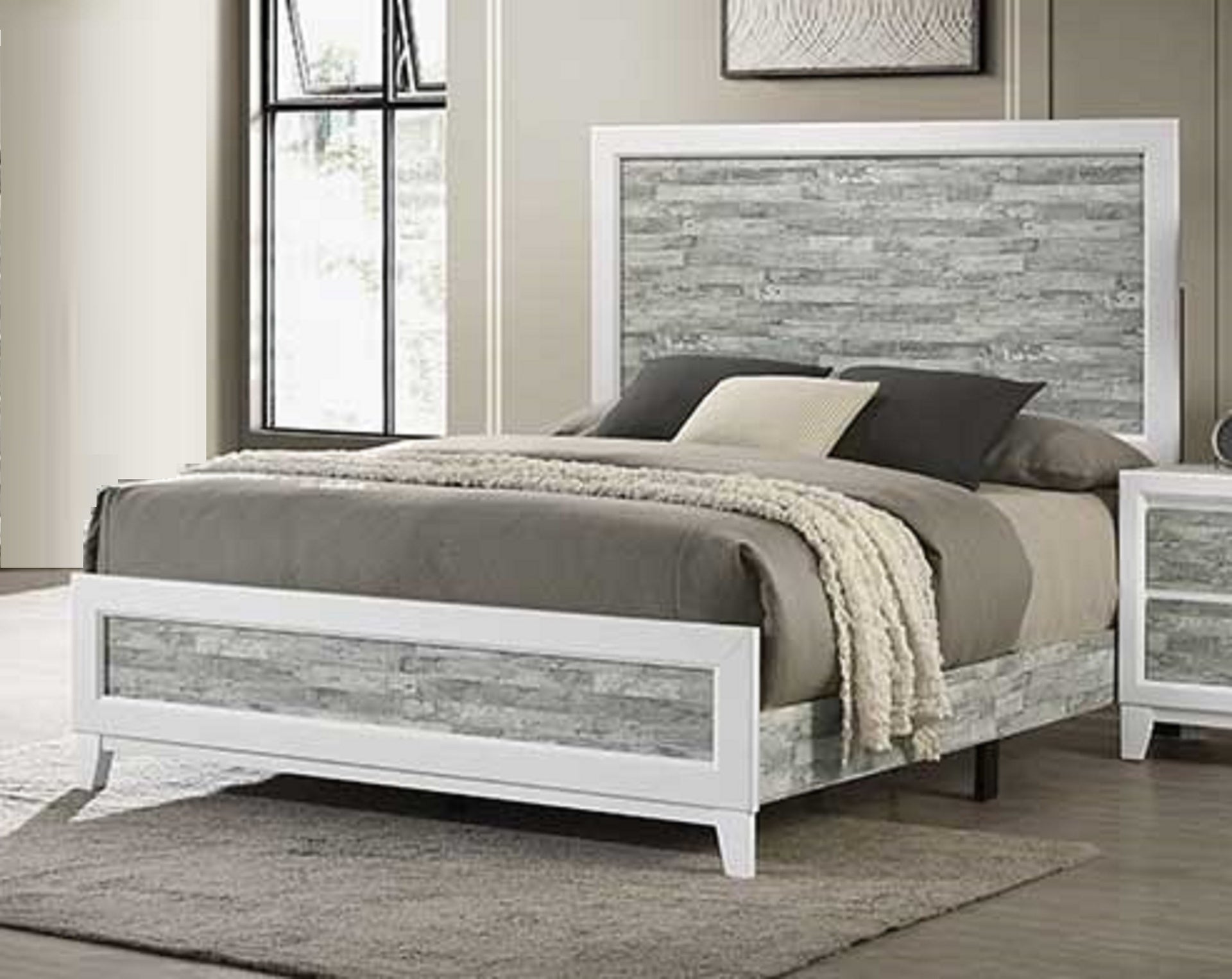 Modern/Contemporary Style Queen Panel Bed 1pc Gray & White Finish Wooden Bedroom Furniture Headboard Footboard