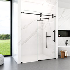 44"-48"W*76" H Frameless Single Sliding Shower Door – 5/16" (8mm) Clear Tempered Glass, Bypass Design with Matte Black Finish