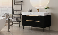 35.4" Modern Bathroom Vanity with Undermount Sink, Sintered Stone Top, Waterproof Multi-layer Solid Wood, 4 Drawers Storage, Free-standing/Wall-Mounted