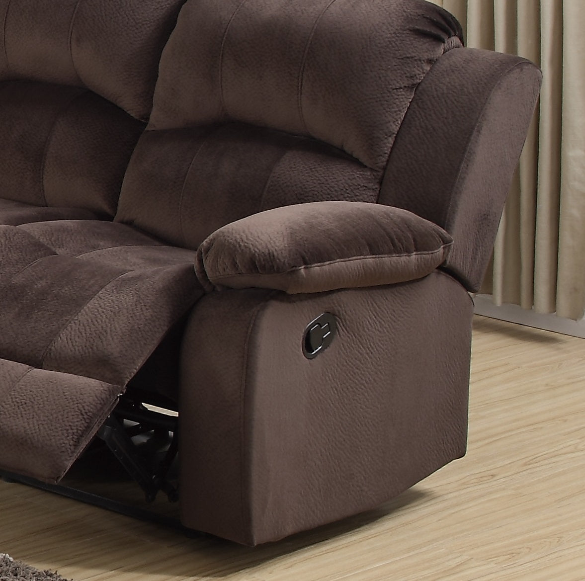Comfortable Motion Sofa 1pc Couch Living Room Furniture Chocolate Padded Suede Plush Cushion Metal Reclining