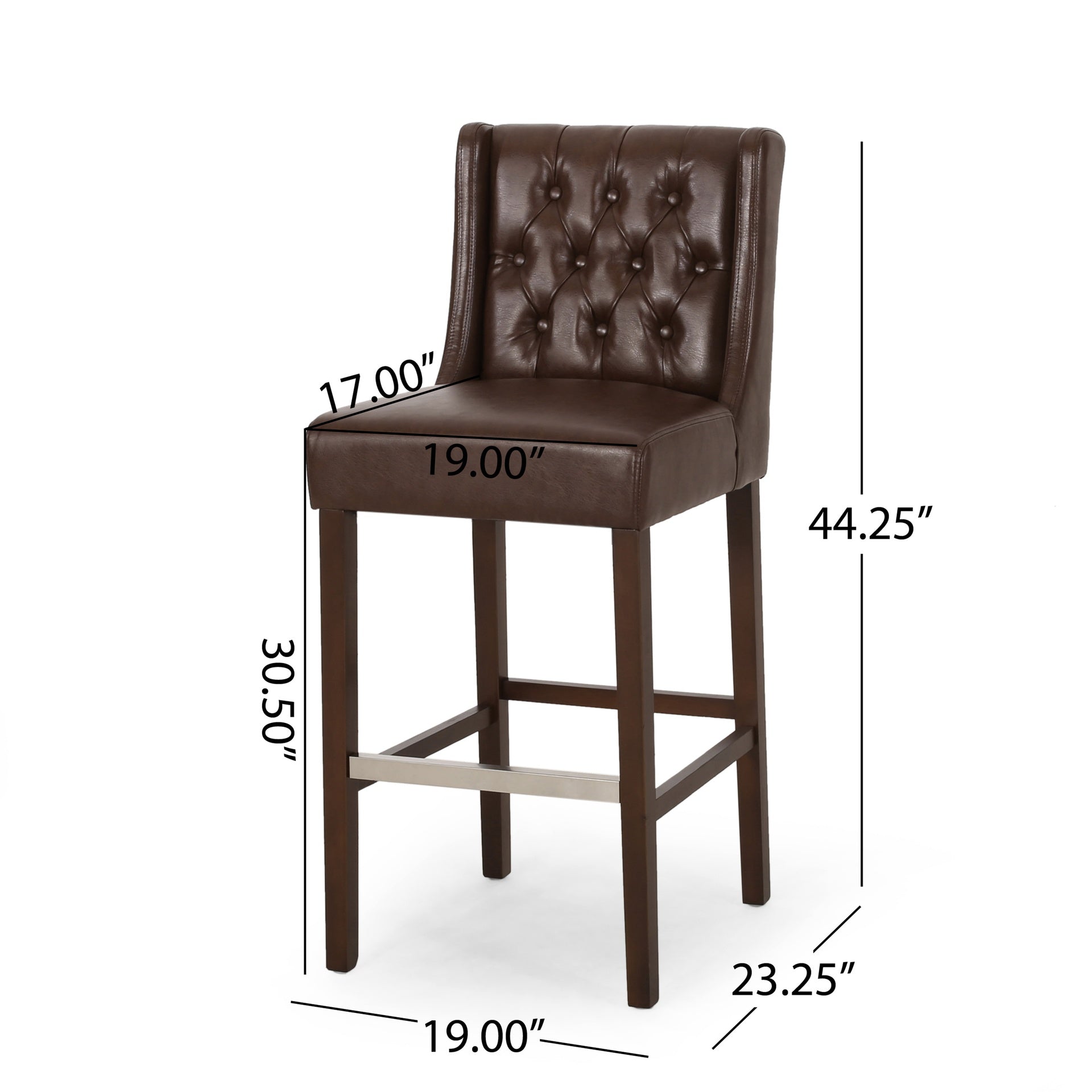 30.5 Inch Seat Height Bar Stool,  PU Upholstery with Back & Metal Footrest, Counter Stool for Kitchen Island,Dark Brown