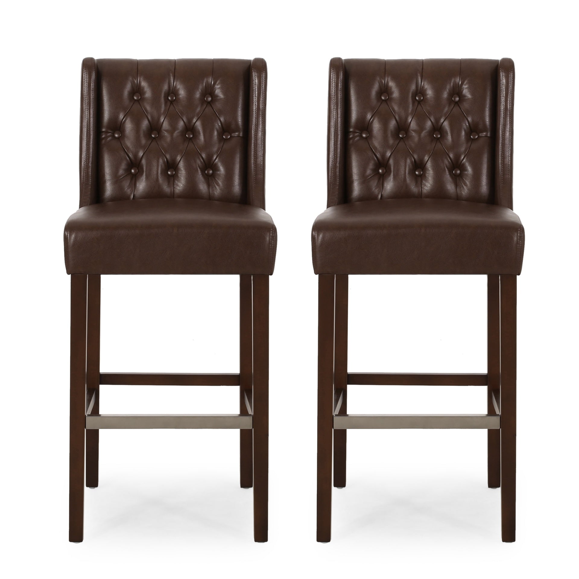 30.5 Inch Seat Height Bar Stool,  PU Upholstery with Back & Metal Footrest, Counter Stool for Kitchen Island,Dark Brown