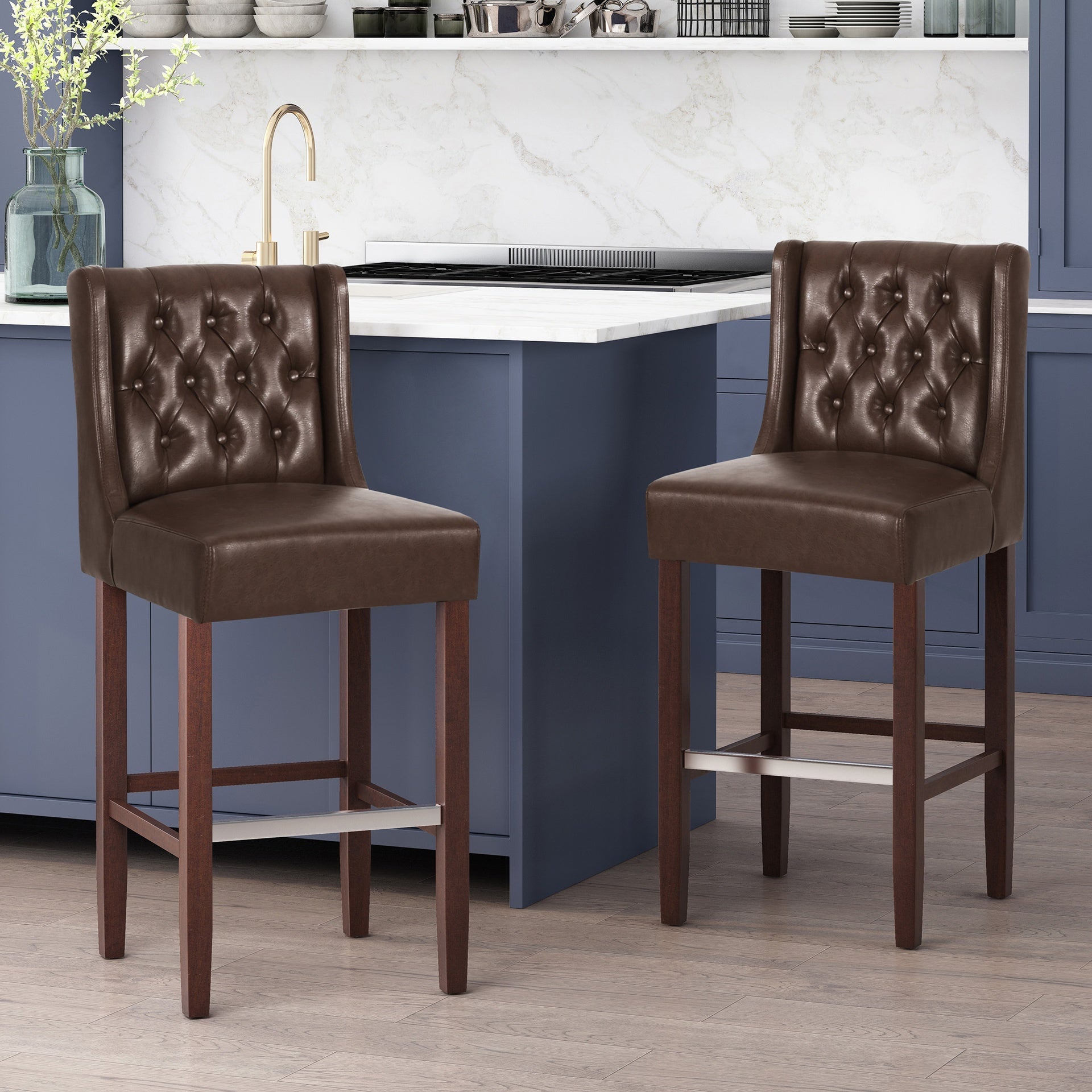 30.5 Inch Seat Height Bar Stool,  PU Upholstery with Back & Metal Footrest, Counter Stool for Kitchen Island,Dark Brown
