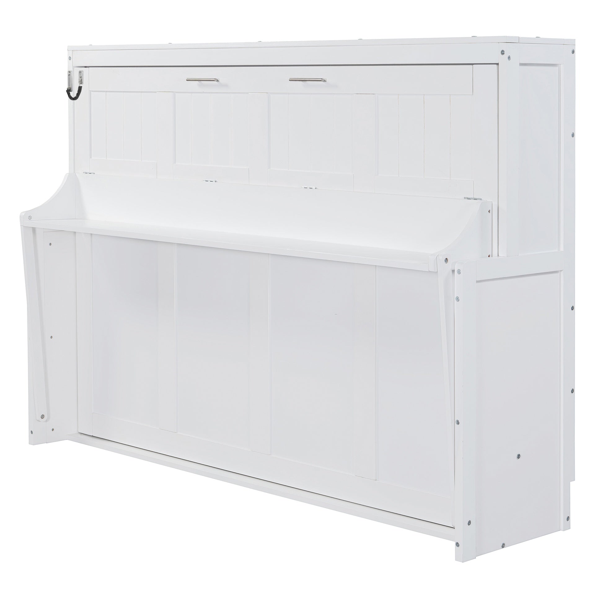 Full Size Murphy Bed with Hydraulic Lift & Desk Design, White