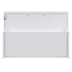 Full Size Murphy Bed with Hydraulic Lift & Desk Design, White