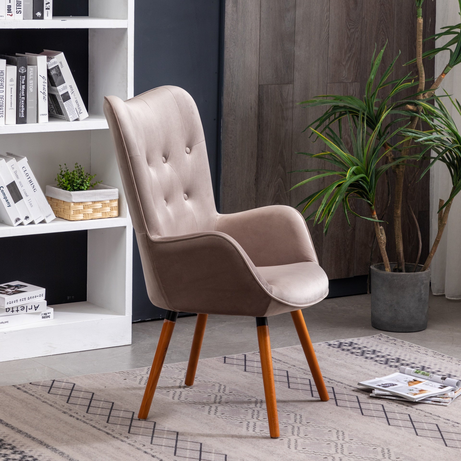 Doarnin Contemporary Silky Velvet Tufted Button Back Accent Chair, Chocolate