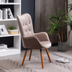 Doarnin Contemporary Silky Velvet Tufted Button Back Accent Chair, Chocolate