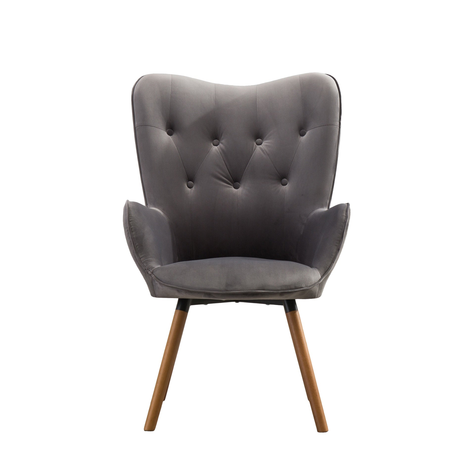 Doarnin Contemporary Silky Velvet Tufted Button Back Accent Chair, Gray