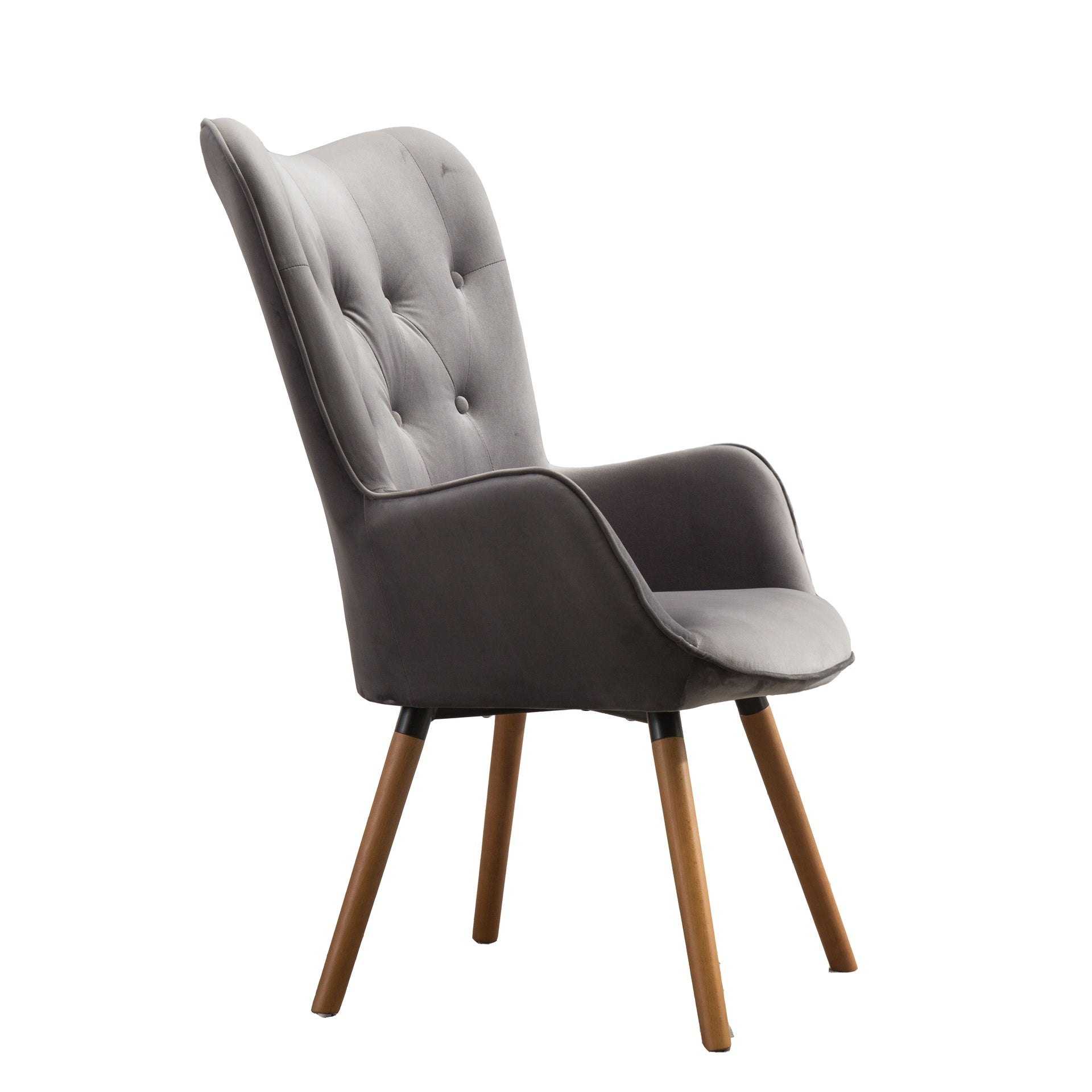 Doarnin Contemporary Silky Velvet Tufted Button Back Accent Chair, Gray