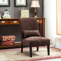 Pisano Contemporary Chenille Fabric Armless Accent Chair with Pillow, Chocolate