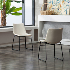 Lotusville Vintage PU Leather Dining Chairs, Set of 2, White