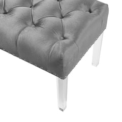 Valley Button Tufted Velvet Upholstered Bench with Acrylic Leg, Gray
